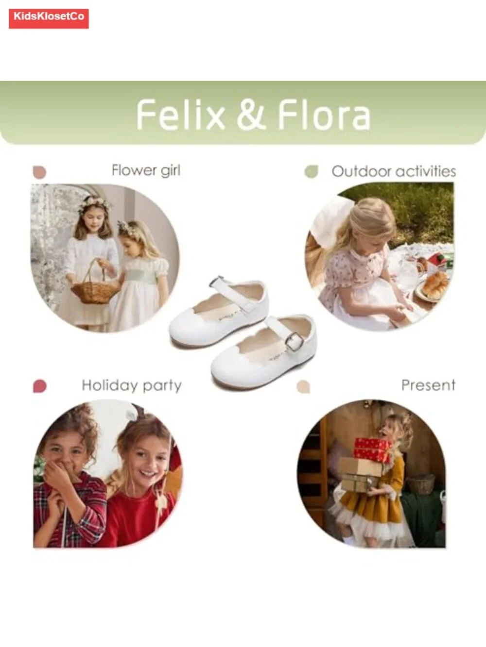 Toddler Girl Flower Dress Ballet Mary Jane Flats Hook & Loop Non-Slip Party